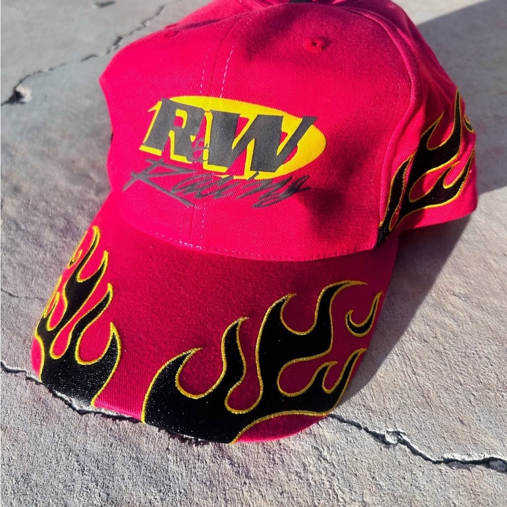 Red Racing Cap with Flame Design